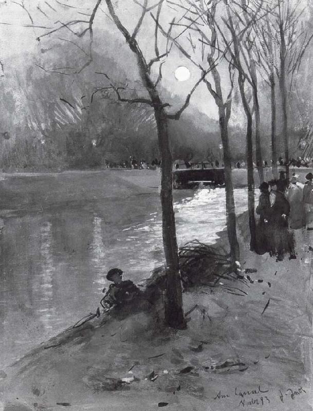 Ludwig von Hofmann At the country defense canal in the zoo in moonlight oil painting picture